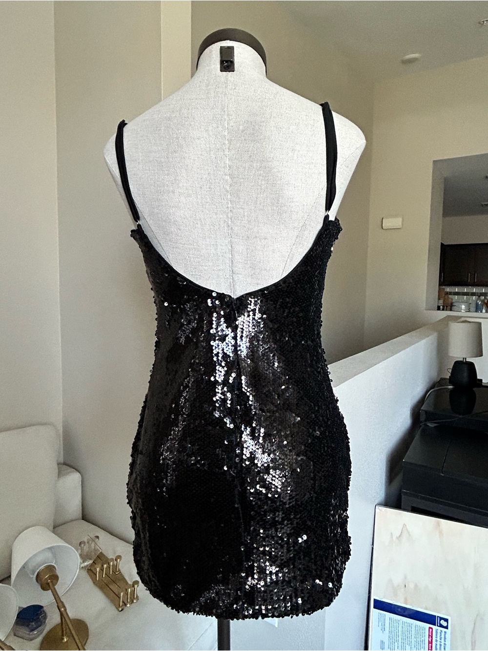 Princess Polly Black Sequin Mini Dress with Spaghetti Straps - Picture 3 of 10